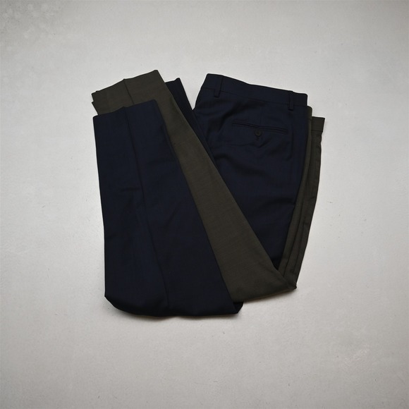 Lot 2 Jos A Bank 40x32 Green Navy Stretch Wool Traveler Tailored Dress Pants